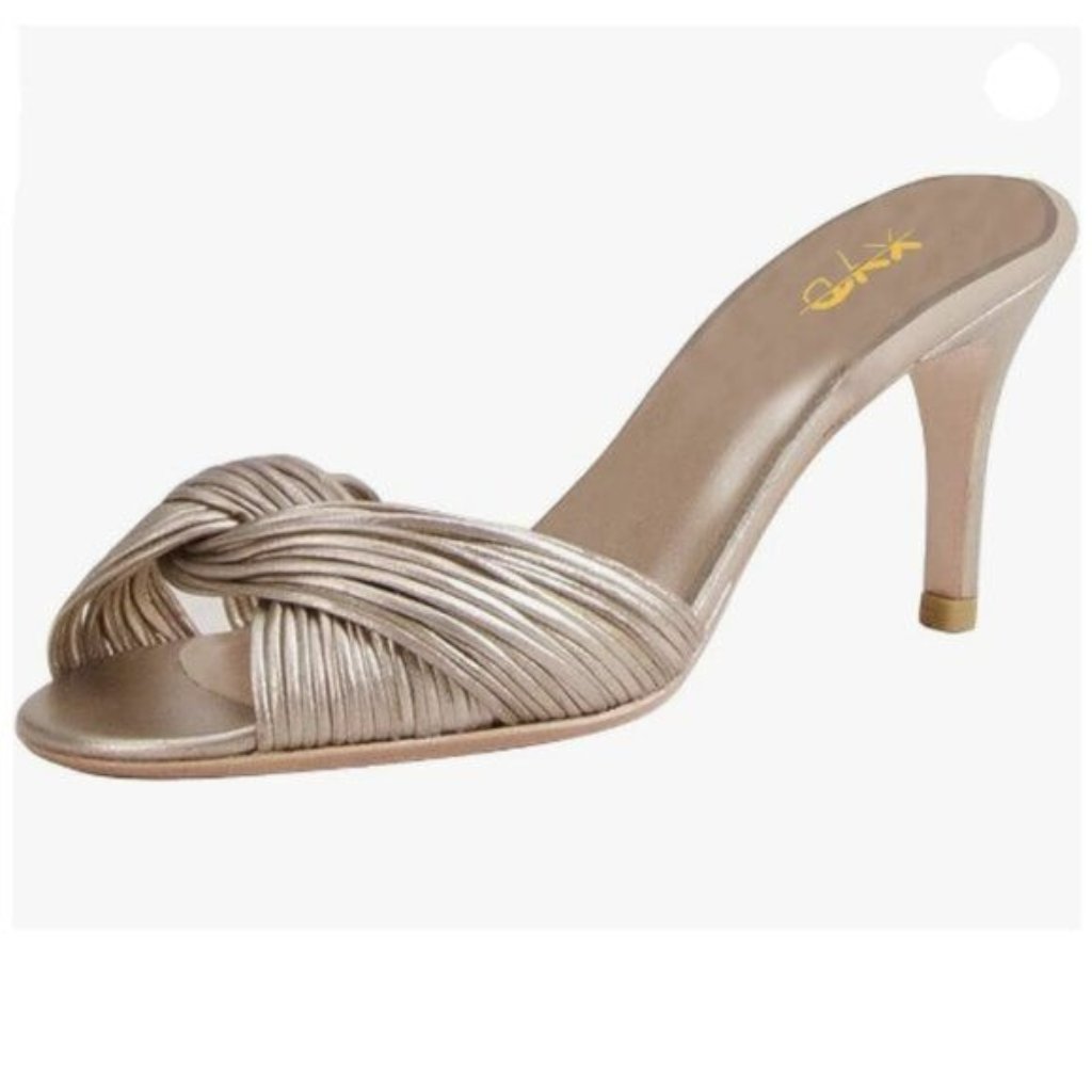 Xyd Women Open Peep Toe Sandals Slip On Woven Backless Mules Stiletto Light Gold